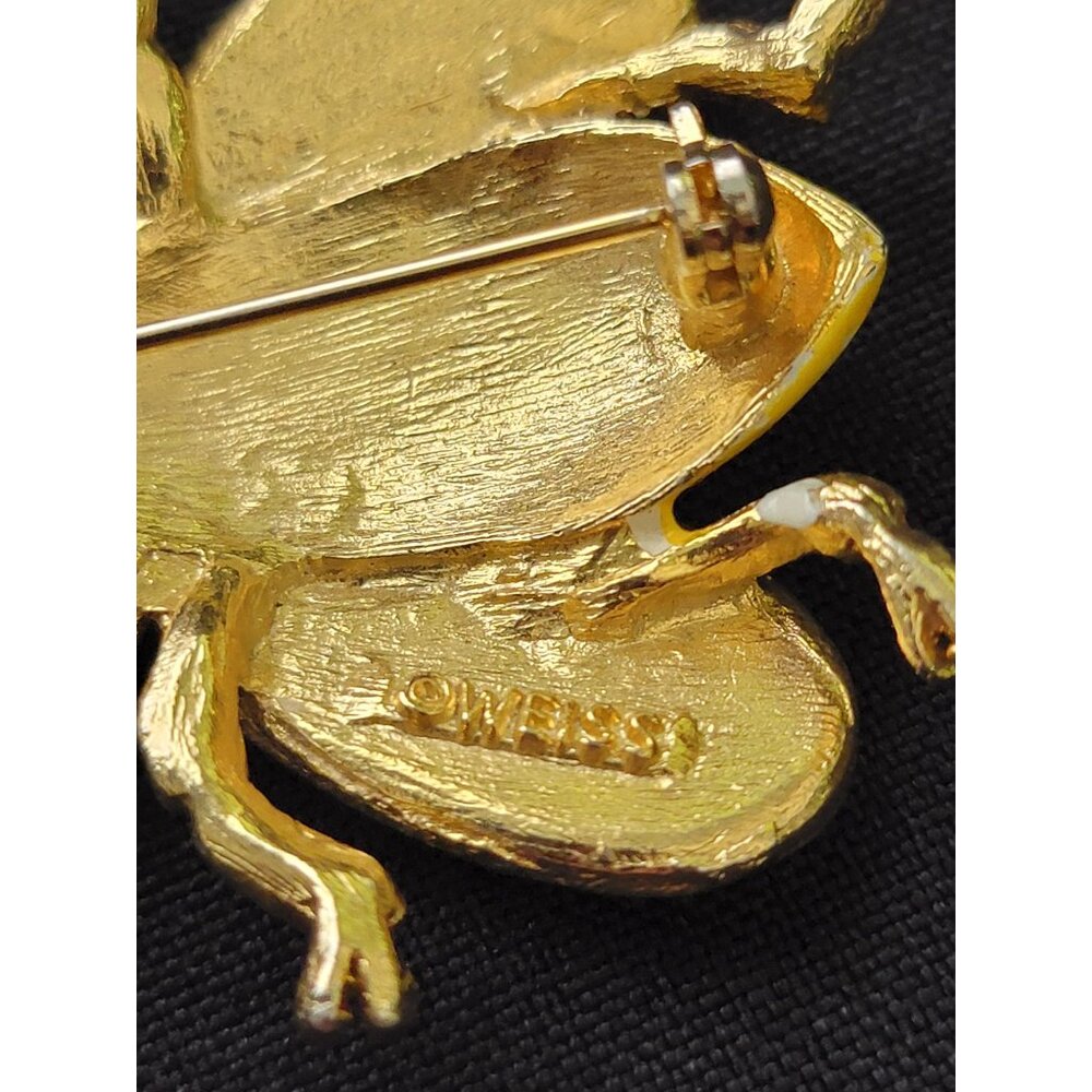 Vintage WEISS Enamel Fly Brooch w/ Green Rhinestones Insect Pin Jewelry SIGNED - Picture 4 of 8